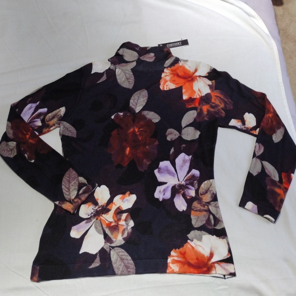 CONTEXT SWEATER / TOP SZ. LARGE BLACK FLORAL LORD AND TAYLOR